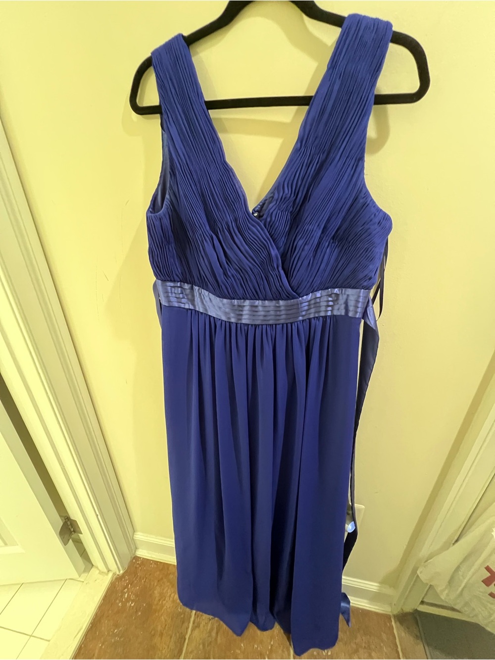Royal Blue Pleated V-Neck Dress
